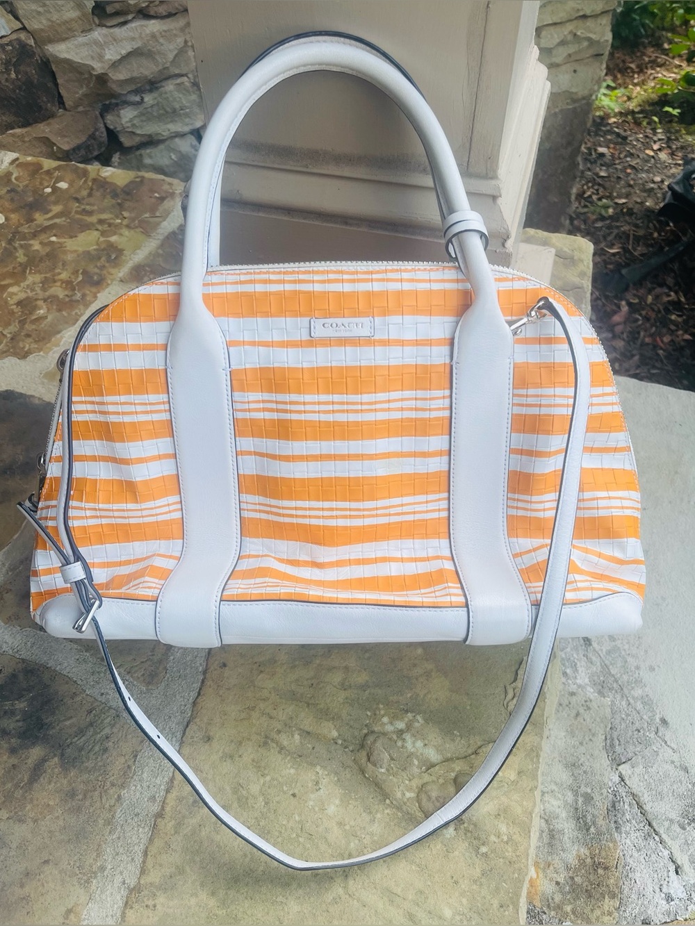 Coach Orange and White Striped Women's Bag